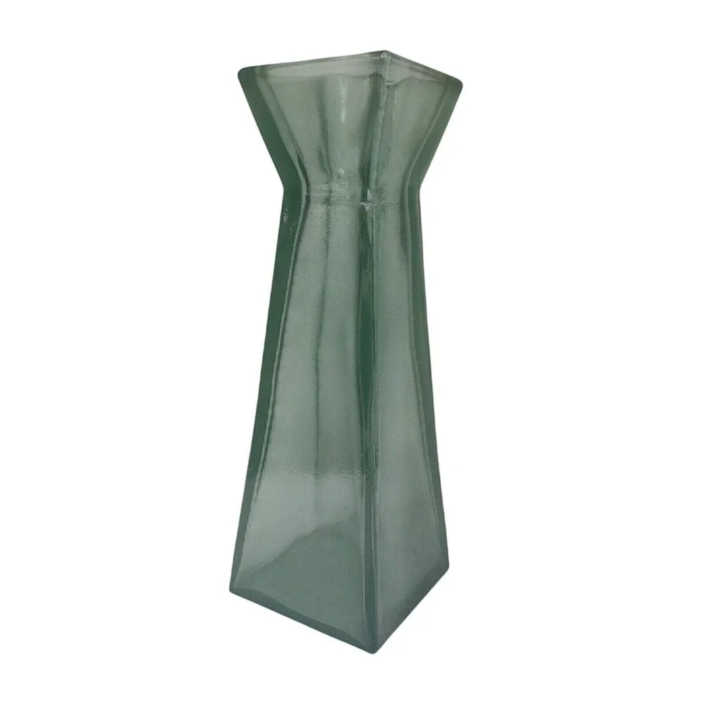 Vtg Vidrios Reciclados San Miguel Glass Vase Column MCM Spain Teal Blue 11 inch